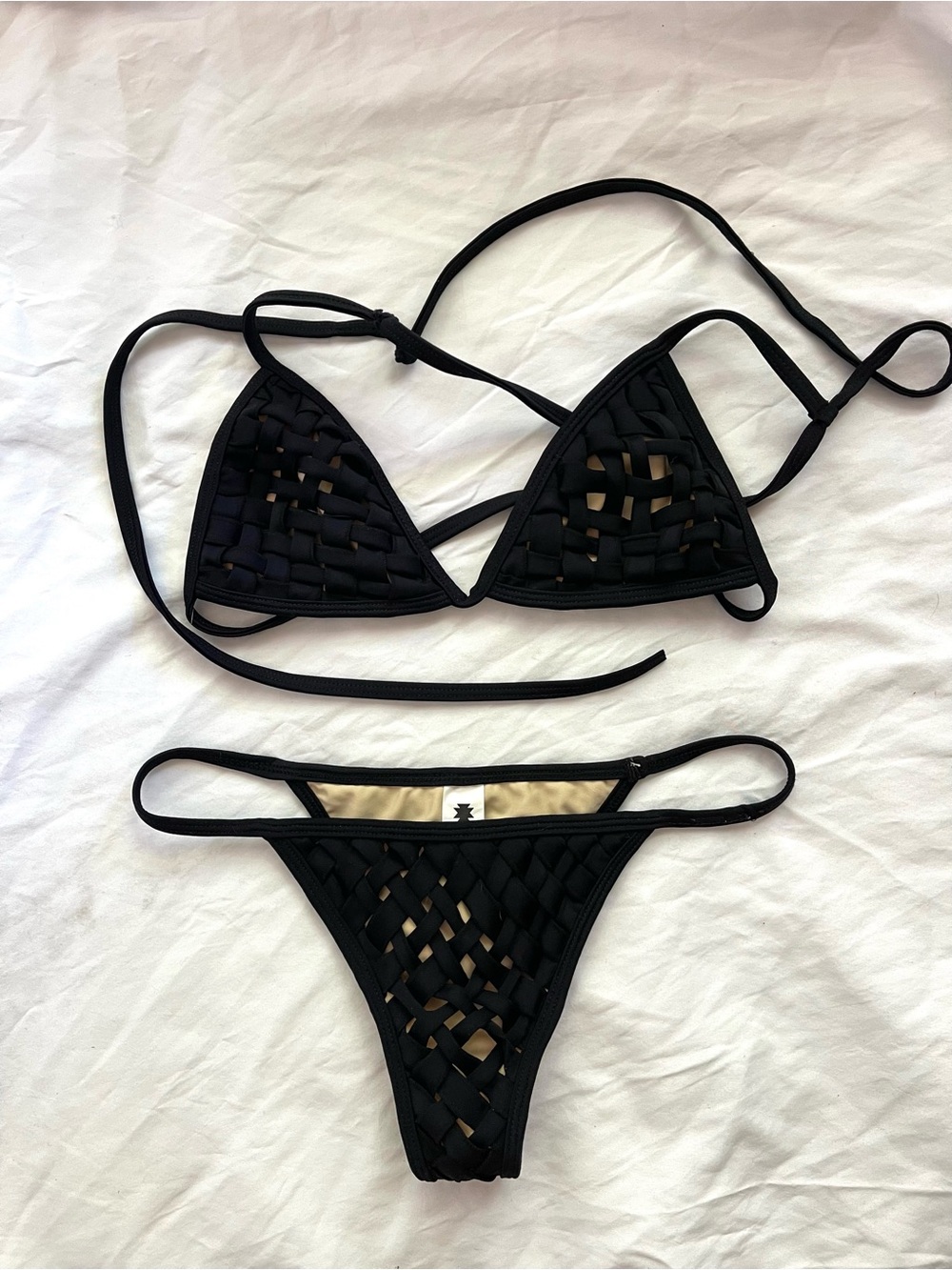 Mary Grace Swim Black Woven Triangle Bikini Set - Women Swim small